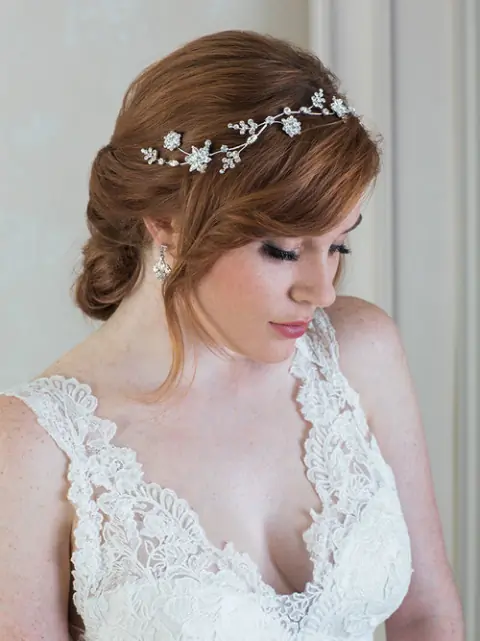 Contour headband of sparkling rhinestones wedding gown at Bellissima Bridal