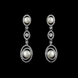 LONG CIRCULAR PRL EARRINGS wedding gown at Bellissima Bridal