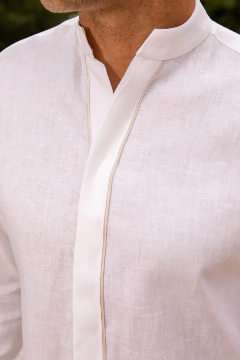 Men’s Mao Shirt with Gray Satin Trim at Bellissima Bridal — view 1
