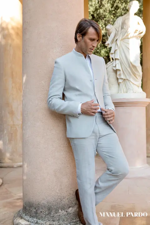 Men’s PinTuck Pants wedding gown at Bellissima Bridal