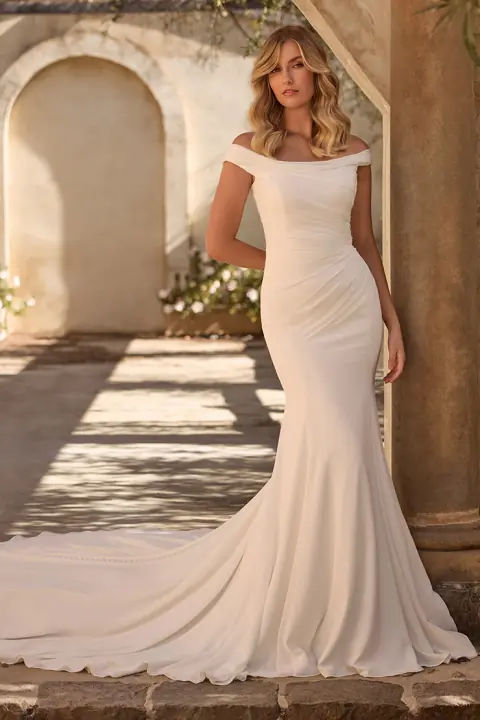 Sage wedding gown at Bellissima Bridal
