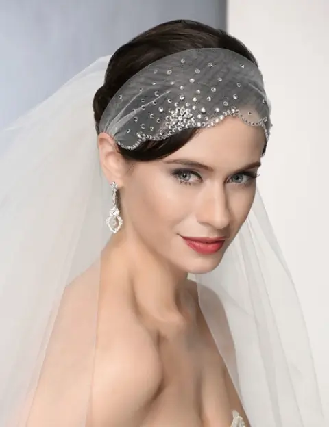 TULE RHINESTONE HEADWRAP wedding gown at Bellissima Bridal